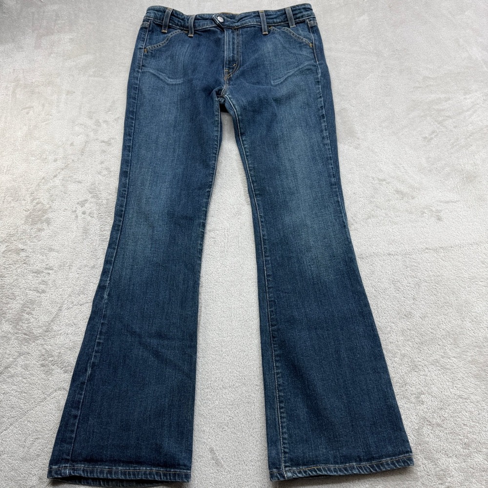 VTG Levi's Superlow Flare Jeans Womens 13 Blue Low Rise Stretch Y2K Retro Denim